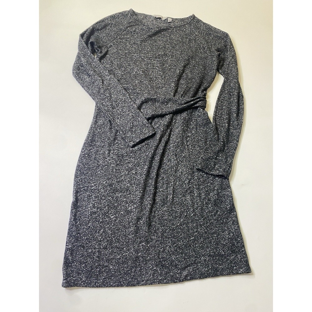 Athleta Solitude Dress Women's Sz XS Black Gray Long Sleeve Mini Ruched Waist